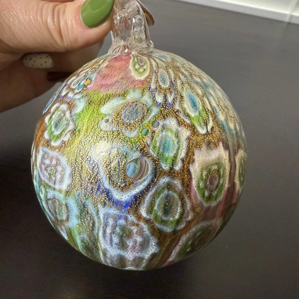 VTG Murano Hand Blown Glass Gold Millefiori Decorative Christmas Ball Ornament